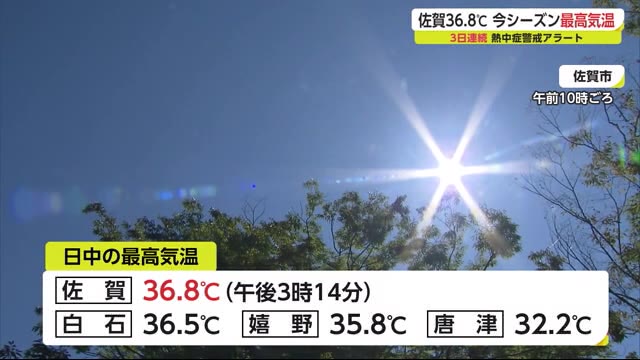 3日連続で熱中症警戒アラート 佐賀市では36 8 と今シーズン最高を観測 佐賀県 佐賀のニュース 天気 サガテレビ