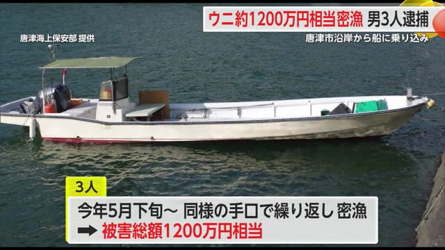 ウニ密漁　唐津市の50代～60代の男3人逮捕・送検 被害額は約1200万円相当【佐賀県】