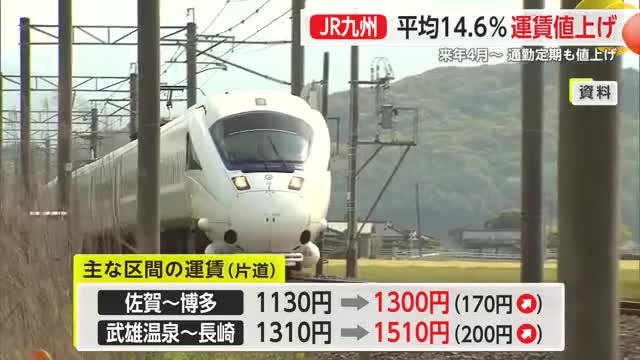 JR九州 来年4月から運賃値上げ 普通運賃は平均14.6％の値上げに【佐賀県】