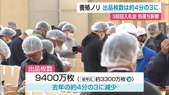 秋芽網ノリ 今季3回目の入札会 色落ちなどの影響で出品枚数は去年の約4分の3に減少【佐賀県】