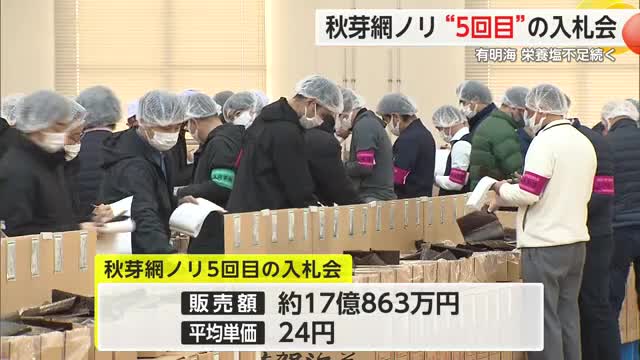 秋芽網ノリ 今季最後の入札会 販売額は約17億863万円 平均単価は24円【佐賀県】